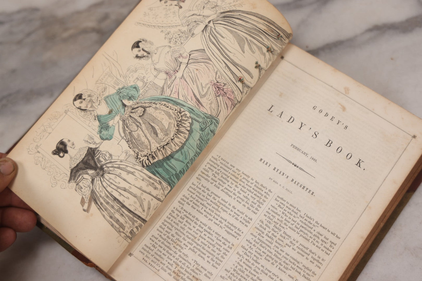 Lot 118 - "Godey's Lady's Book And Ladies American Magazine" Antique Compendium Book, Vol. XXIV, January–June 1842, Antique Book With Engravings, Published By Louis A. Godey, Publisher's Hall, Philadelphia