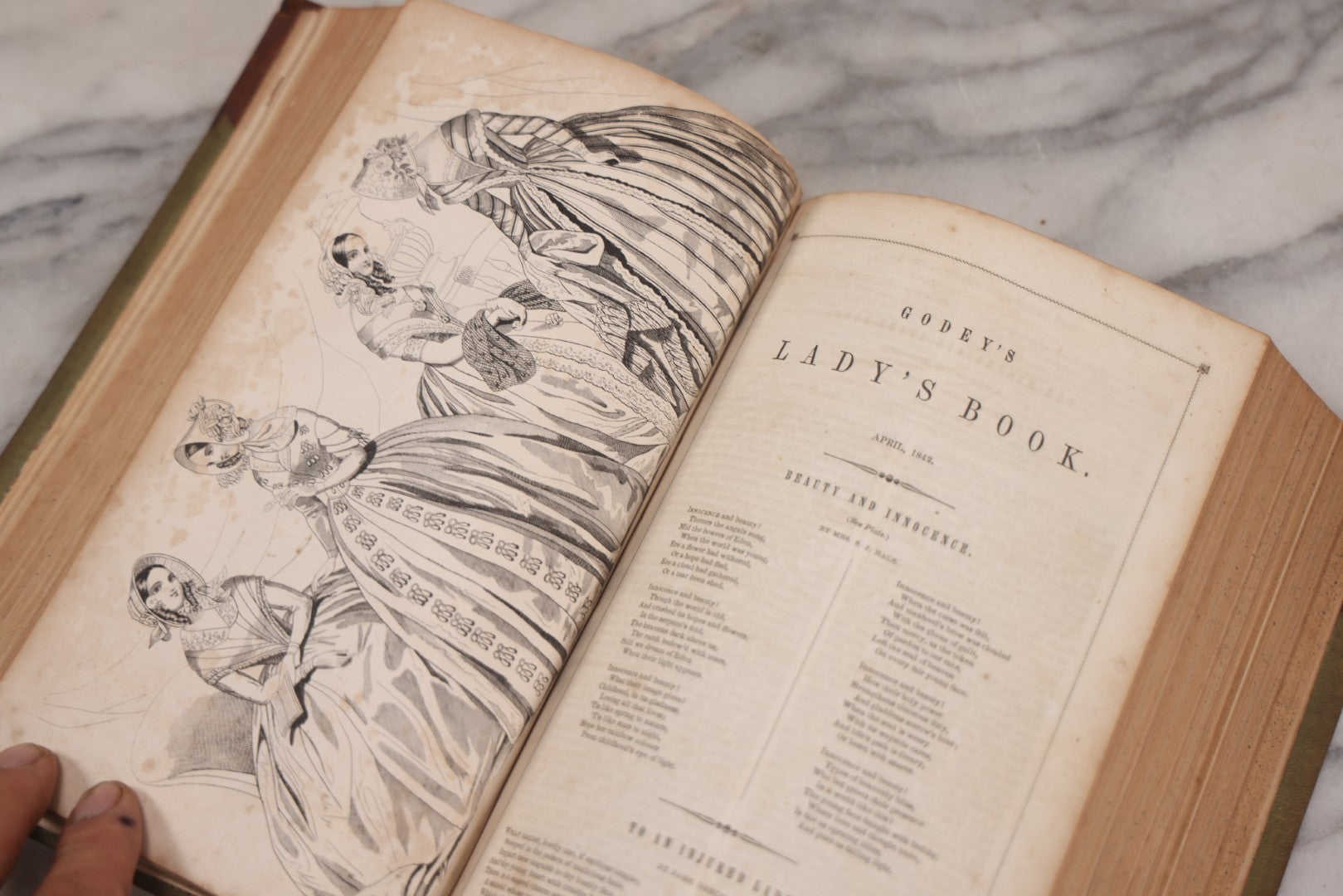 Lot 118 - "Godey's Lady's Book And Ladies American Magazine" Antique Compendium Book, Vol. XXIV, January–June 1842, Antique Book With Engravings, Published By Louis A. Godey, Publisher's Hall, Philadelphia