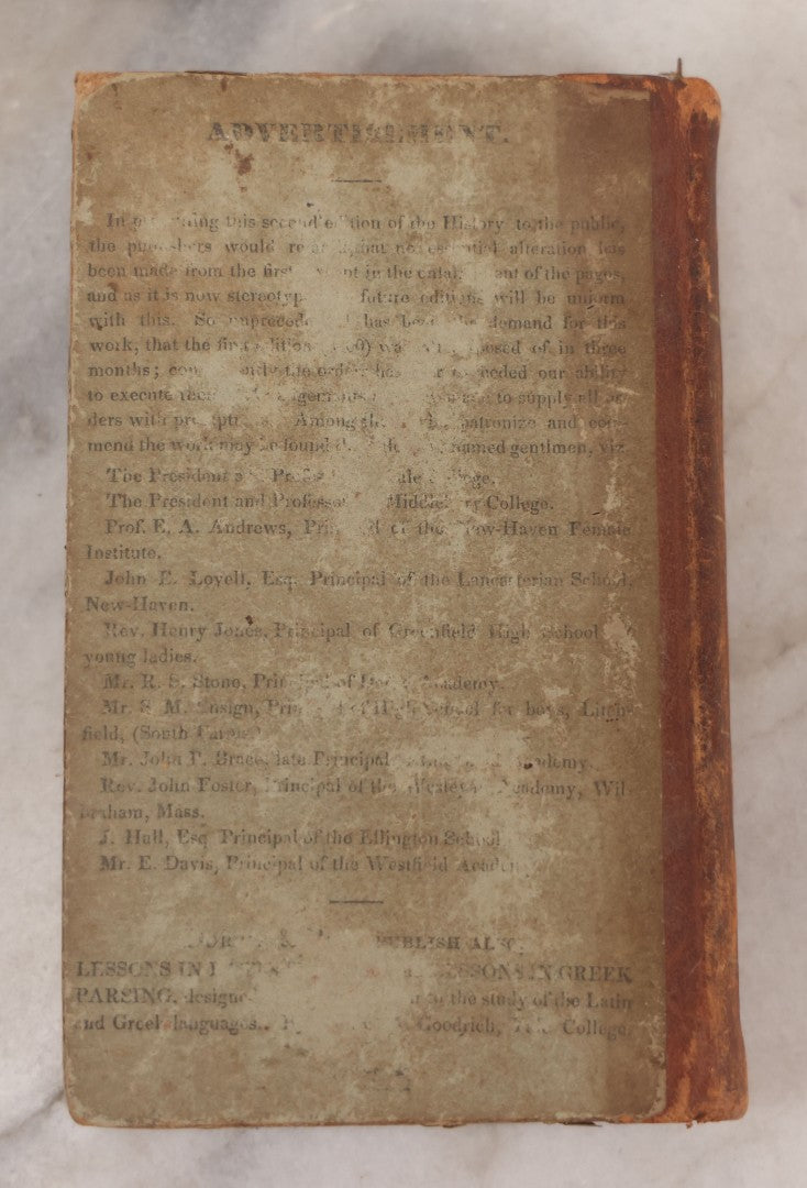 Lot 120 - "History Of The United States," Antique Book By Noah Webster, Published By Durrie & Peck, New Haven, Connecticut, 1832, Illustrated