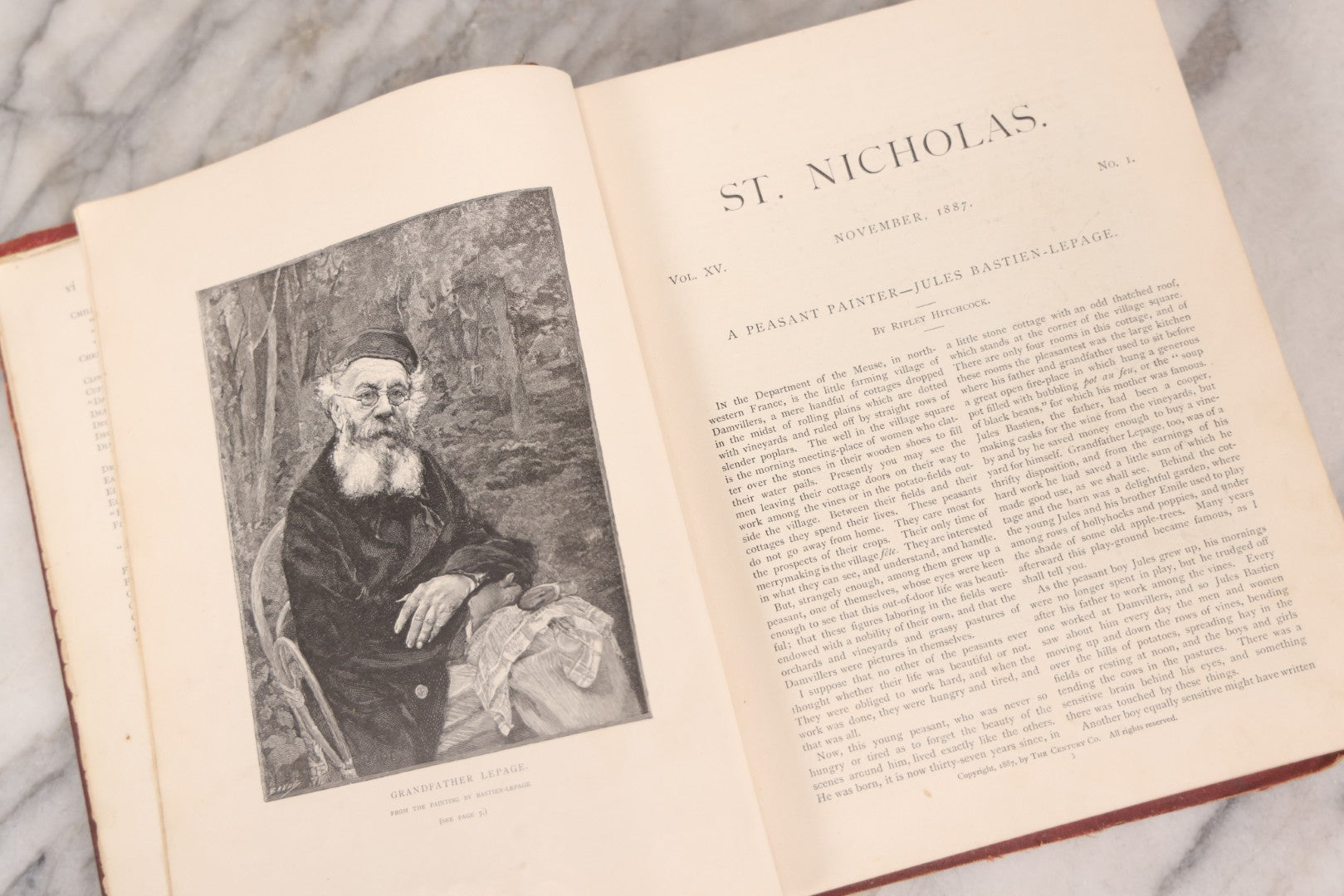 Lot 130 - "St. Nicholas: Volume XV. Part I. Six Months - November 1887 To April 1888" Antique Collected And Bound Editions Of St. Nicholas Children's Magazine Journal,  Engravings, Poetry And Prose, Printed By The Century Co