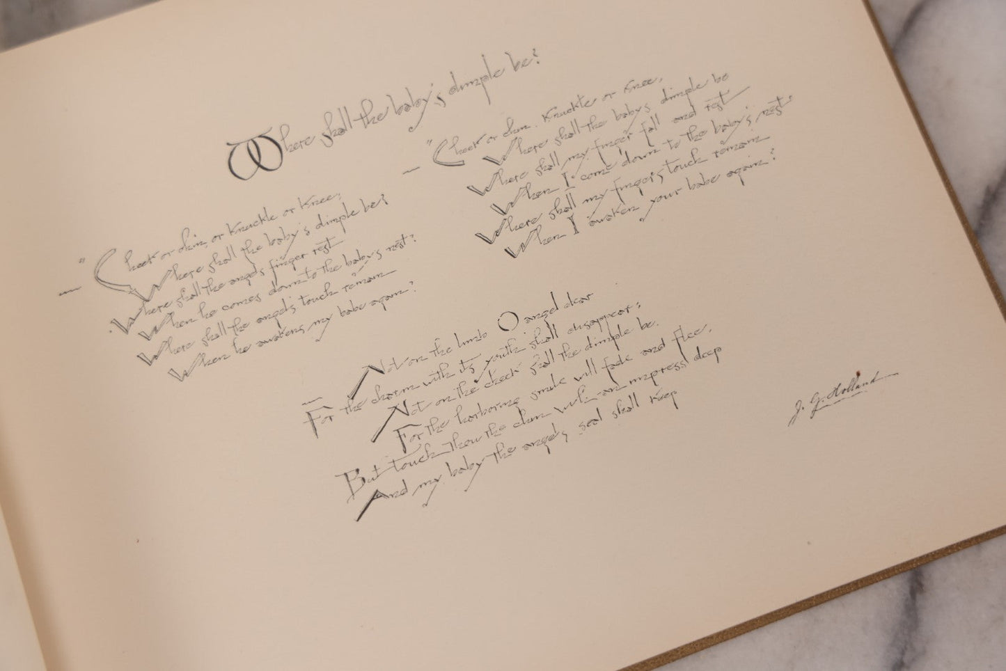 Lot 131 - "Baby's Kingdom" Antique Illustrated Baby Book With Gilt Embossed Clovers And Lettering On Cover, Gilt Foredge, Some Records Of Baby Harold Schenck, Born July 1892, With Calligraphy And Memos From Parents On 10+ Pages