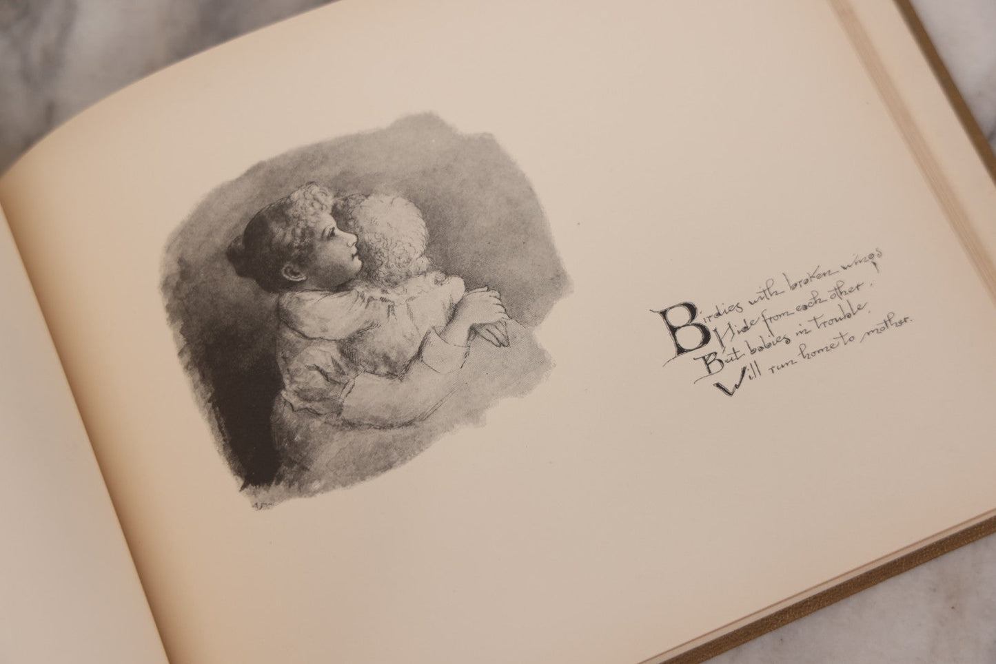 Lot 131 - "Baby's Kingdom" Antique Illustrated Baby Book With Gilt Embossed Clovers And Lettering On Cover, Gilt Foredge, Some Records Of Baby Harold Schenck, Born July 1892, With Calligraphy And Memos From Parents On 10+ Pages