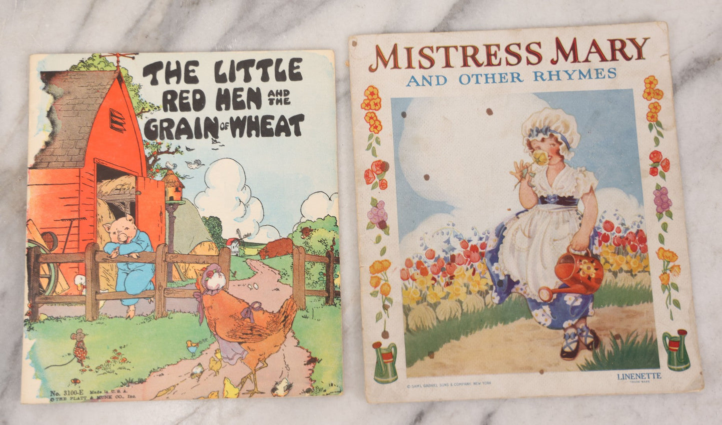 Lot 139 - Grouping Of Four Vintage Children's Booklets Including "Uncle Wiggily And The Canoe" And "Uncle Wiggily And The Peppermint," Pub. By The Platt & Munk Co., 1939, "The Little Red Hen And The Grain Of Wheat," "Mistress Mary And Other Rhymes"