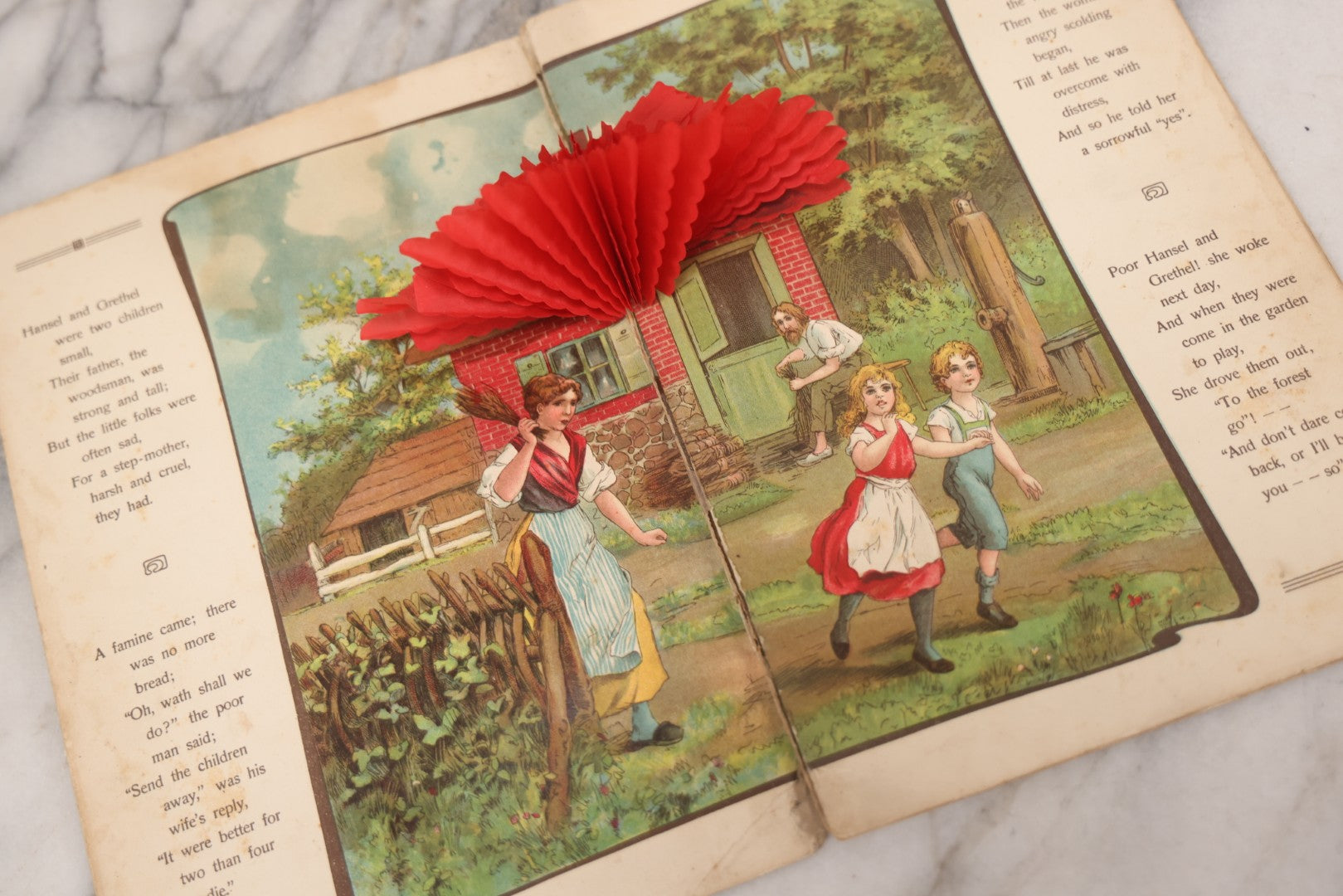 Lot 141 - Pair Of Antique German Pop-Up Fairytale Books Including "Hansel And Grethel" And "Cinderella," Triumph Editions, Published By B. Wilmsen, Philadelphia, Printed In Germany With Accordion Crepe Paper Pop-Ups, Circa 1895