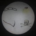 Lot 033 - Antique Hand Colored Odd Fellows I.O.O.F. Magic Lantern Glass Slide With Wood Holder, Initiatory Degree, Depicting The Three Links, Scythe, Skull And Cross-Bones, And All-Seeing Eye, Manufactured By The Henderson-Ames Co., Kalamazoo, Michigan