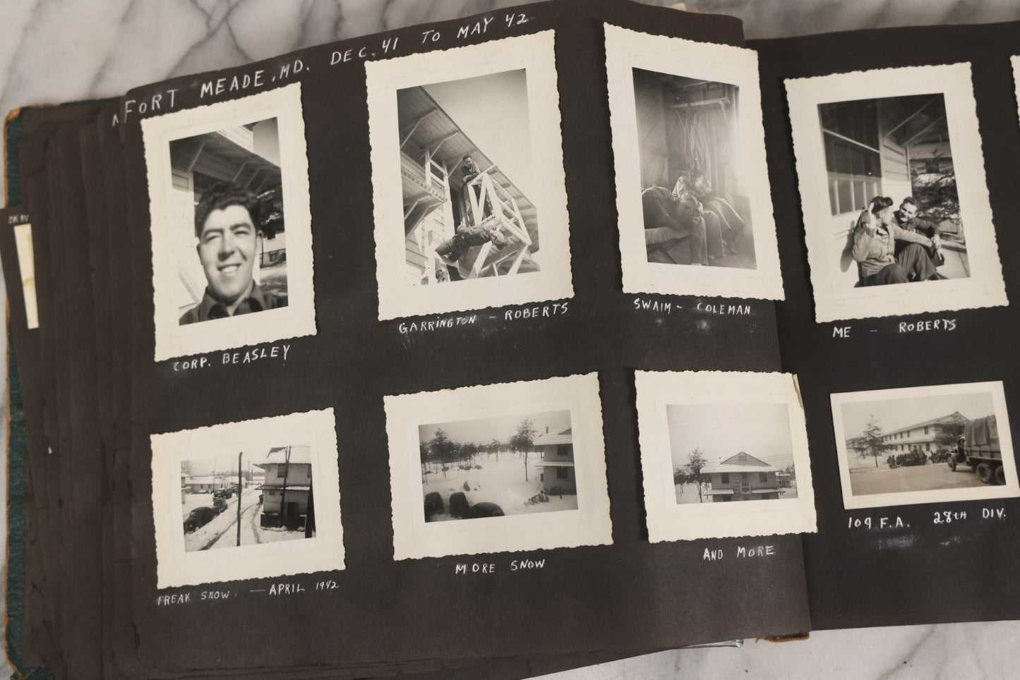 Lot 046 - Pair Of Vintage Snapshot Photo Albums Containing 600+ Photos Of Army National Guard Training & Life In The Lead Up To World War Two, 1938–1942, Albums Of Sgt. D.L. Dressler, With Notes Referencing Dec. 7, 1941 Pearl Harbor, Many Domestic Bases
