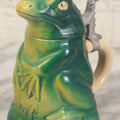 Lot 068 - Vintage Ceramic Frog Stein With Cast Metal Lid Hinge, With Sticker For Golden Crown E&R Western Germany, 5-5/8" H