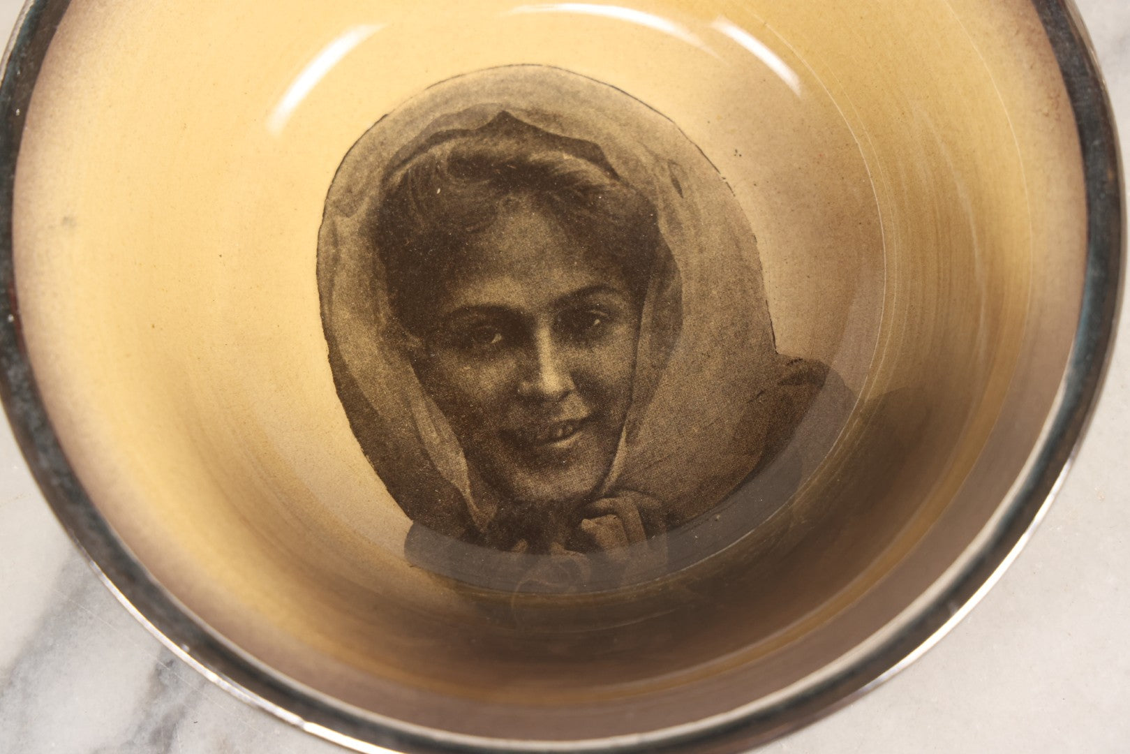 Lot 094 - Antique Ceramic Portrait Bowl With Young Woman's Image, 7-1/2" Diameter