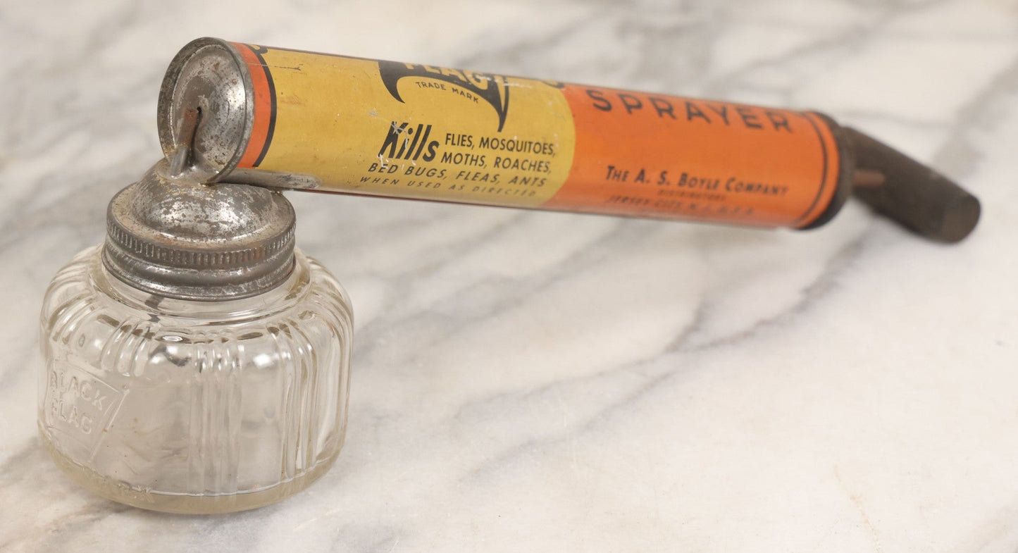 Lot 097 - Vintage Black Flag Glass Font Hand Pump Bug Sprayer