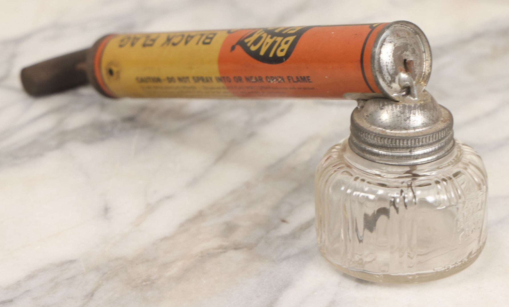 Lot 097 - Vintage Black Flag Glass Font Hand Pump Bug Sprayer
