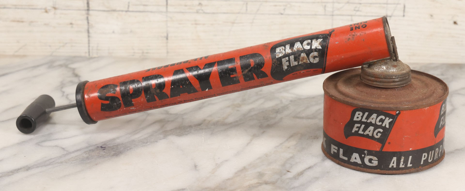 Lot 098 - Vintage Black Flag Metal Font Hand Pump Bug Sprayer