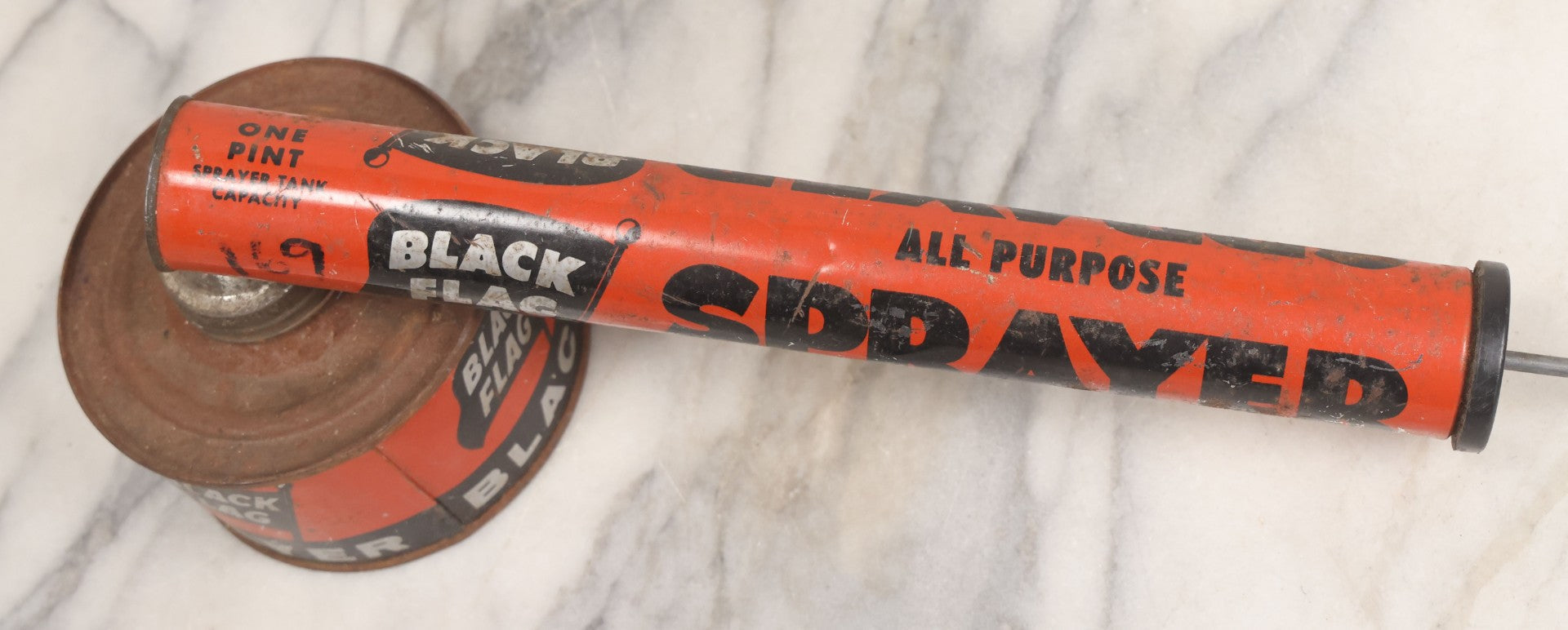 Lot 098 - Vintage Black Flag Metal Font Hand Pump Bug Sprayer