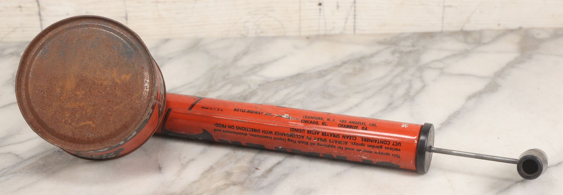 Lot 098 - Vintage Black Flag Metal Font Hand Pump Bug Sprayer