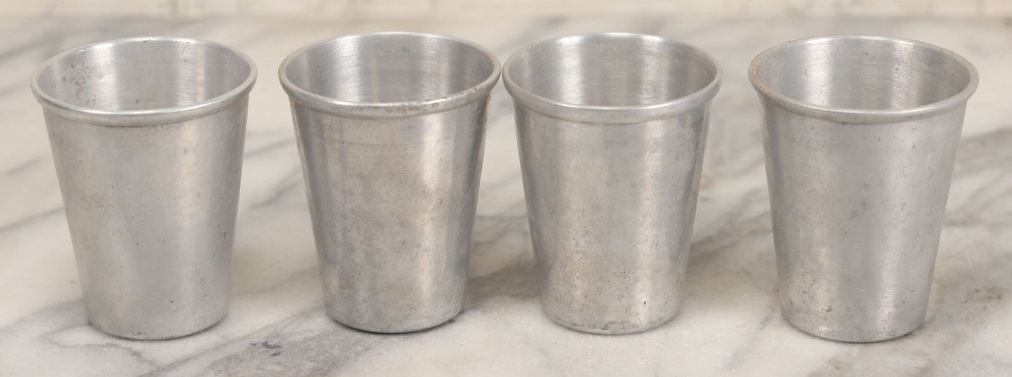 Lot 104 - Vintage Set Of Four Tin Travel Cups With Brown Leather Case