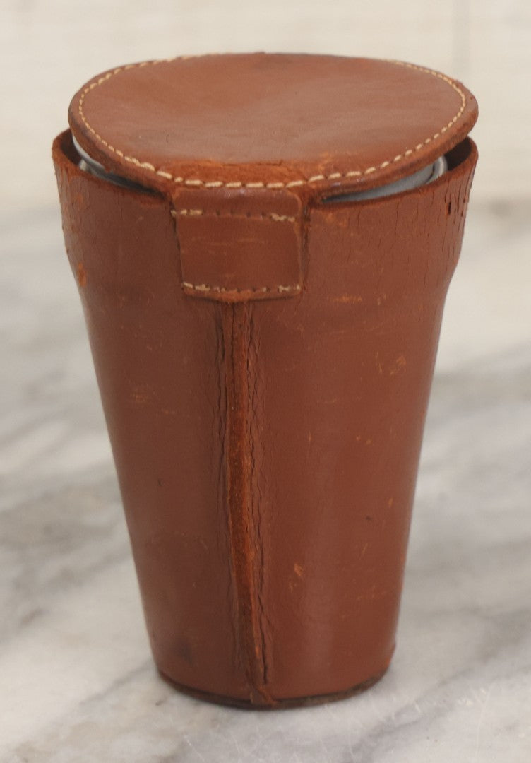 Lot 104 - Vintage Set Of Four Tin Travel Cups With Brown Leather Case
