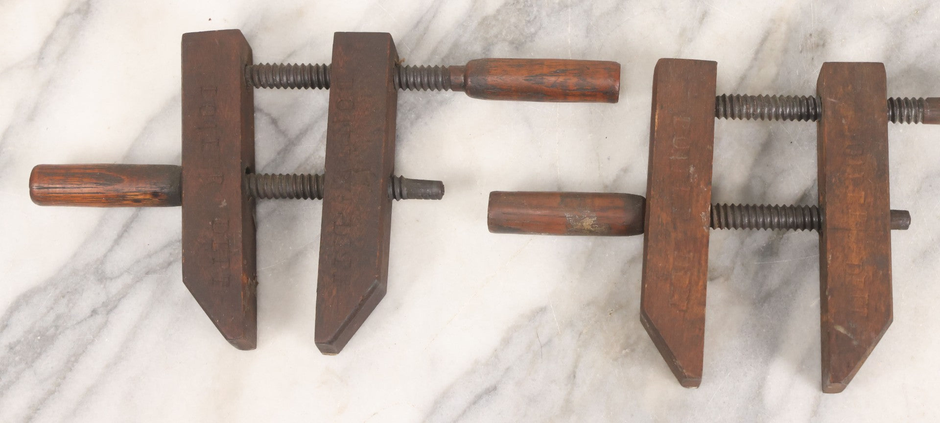 Lot 107 - Pair Of Antique Narragansett Machine Co. Model No. 815 Small Woodworking Clamps, Providence, R.I., Stamped “Boiler Dept.”