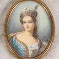 Lot 113 - Vintage Italian Celluloid Portrait Miniature Of Lady In Blue Gown With Feathered Headdress, Signed, 2-3/4" x 3-1/2"