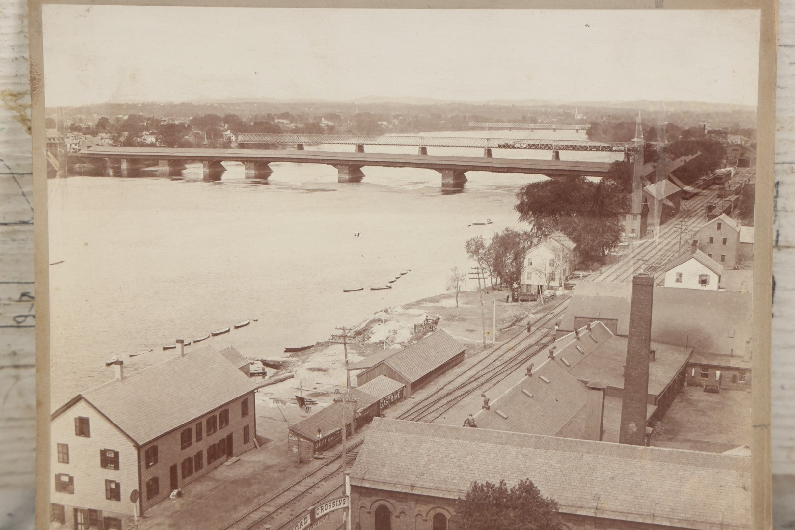 Lot 118 - Antique Boarded Photograph Of The Old Toll Bridge Over The Connecticut River, Springfield, Massachusetts, Photographed By E.J. Lazelle