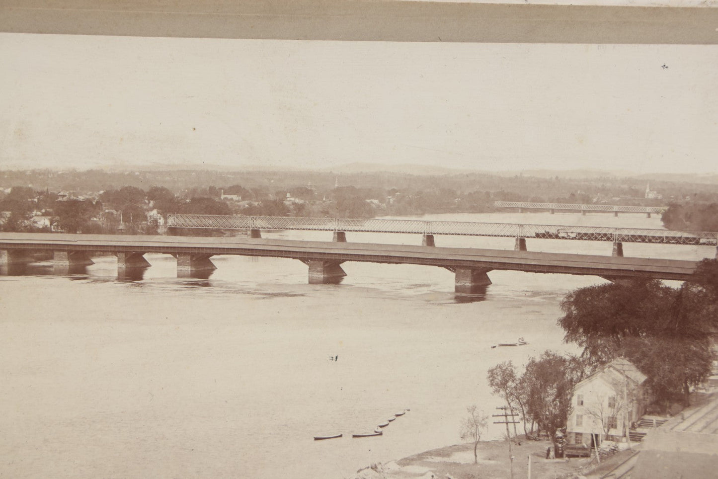 Lot 118 - Antique Boarded Photograph Of The Old Toll Bridge Over The Connecticut River, Springfield, Massachusetts, Photographed By E.J. Lazelle