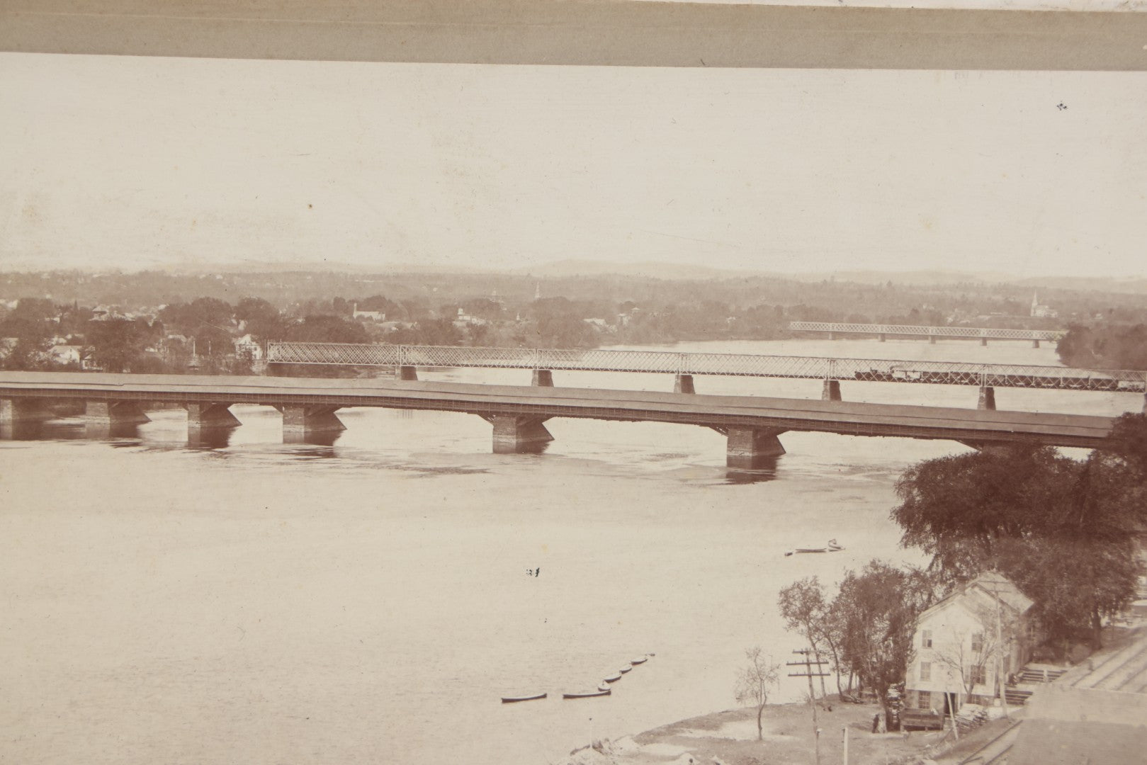 Lot 118 - Antique Boarded Photograph Of The Old Toll Bridge Over The Connecticut River, Springfield, Massachusetts, Photographed By E.J. Lazelle