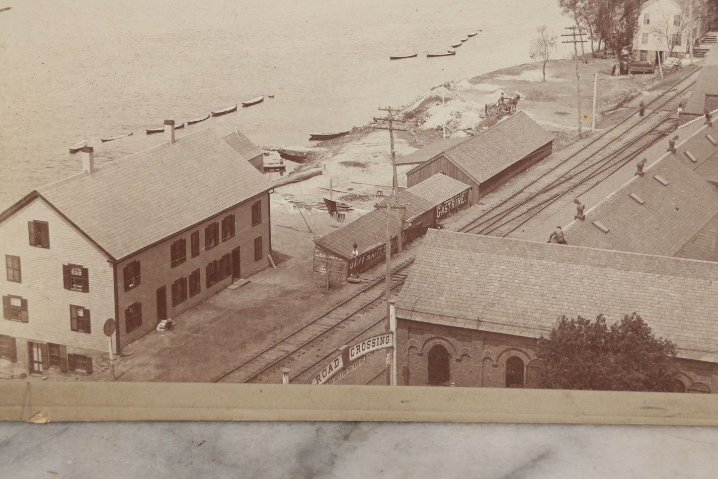Lot 118 - Antique Boarded Photograph Of The Old Toll Bridge Over The Connecticut River, Springfield, Massachusetts, Photographed By E.J. Lazelle