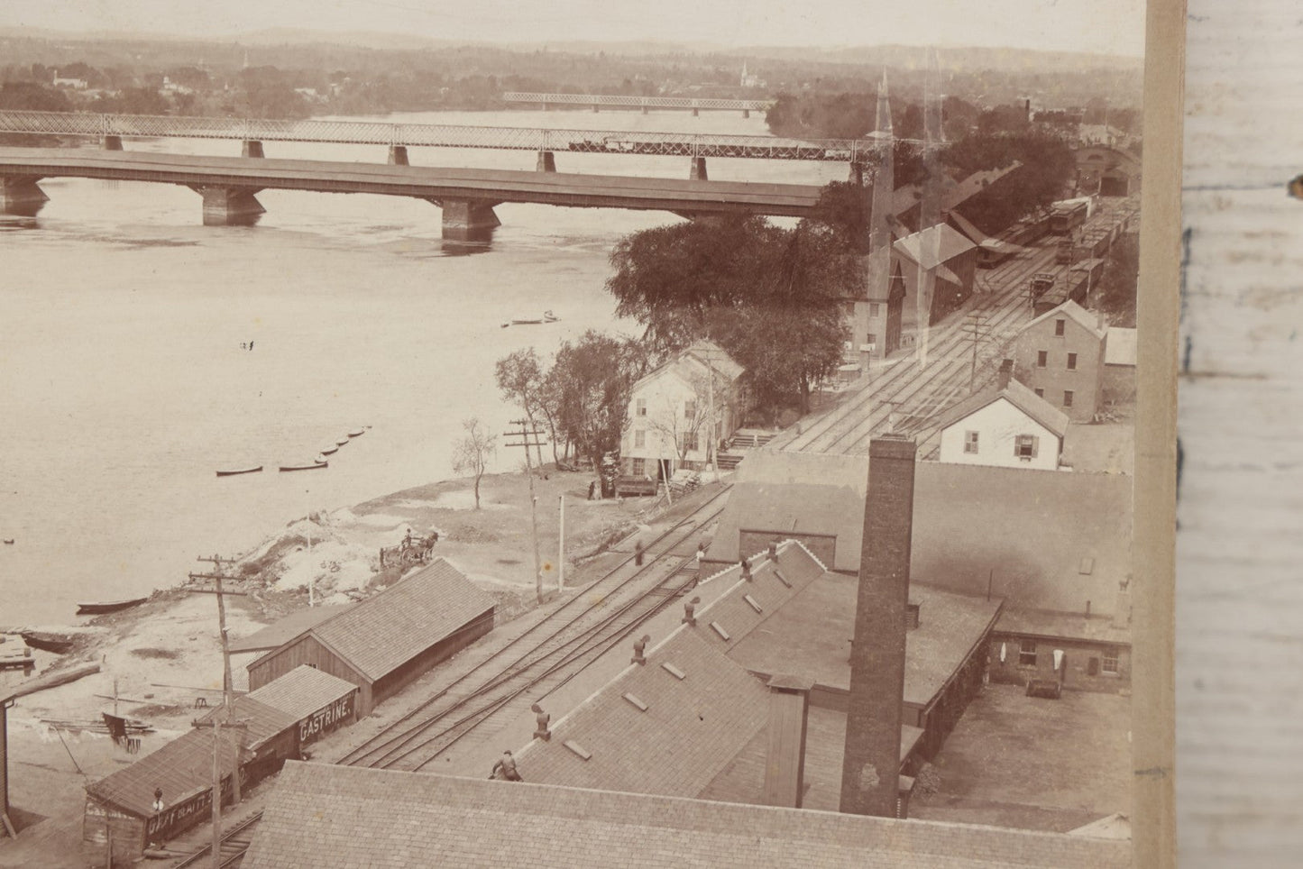 Lot 118 - Antique Boarded Photograph Of The Old Toll Bridge Over The Connecticut River, Springfield, Massachusetts, Photographed By E.J. Lazelle