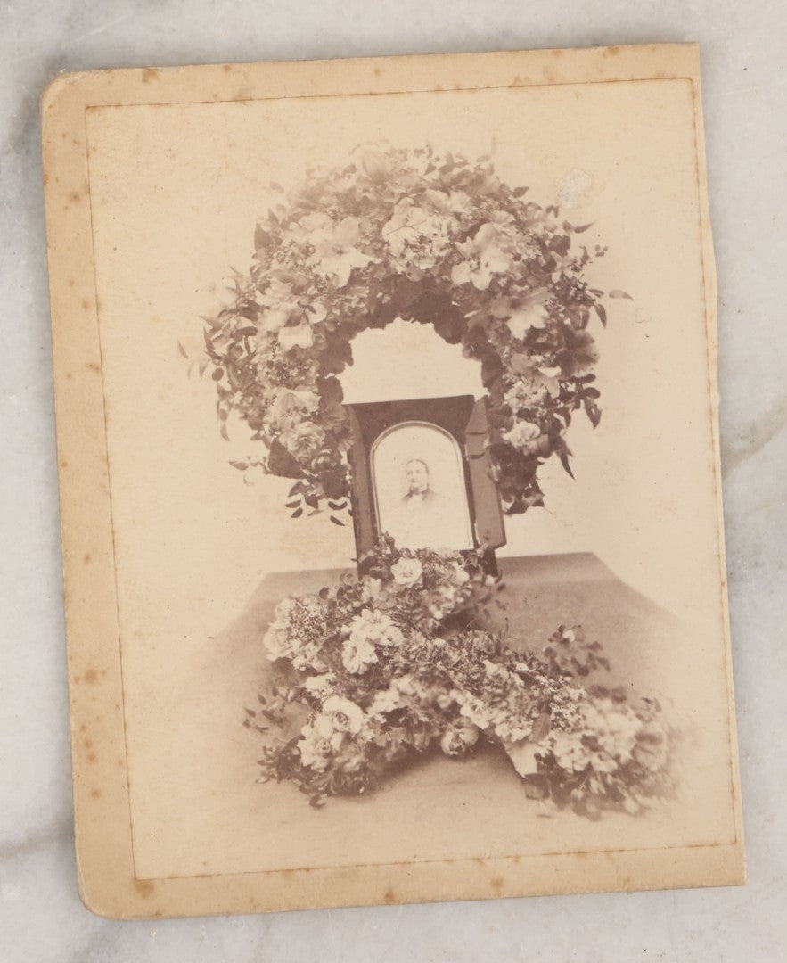 Lot 134 - Pair Of Antique Photographs Of Funeral Flower Arrangements, Including Freemason Tribute, By E.M. White, Keene, New Hampshire