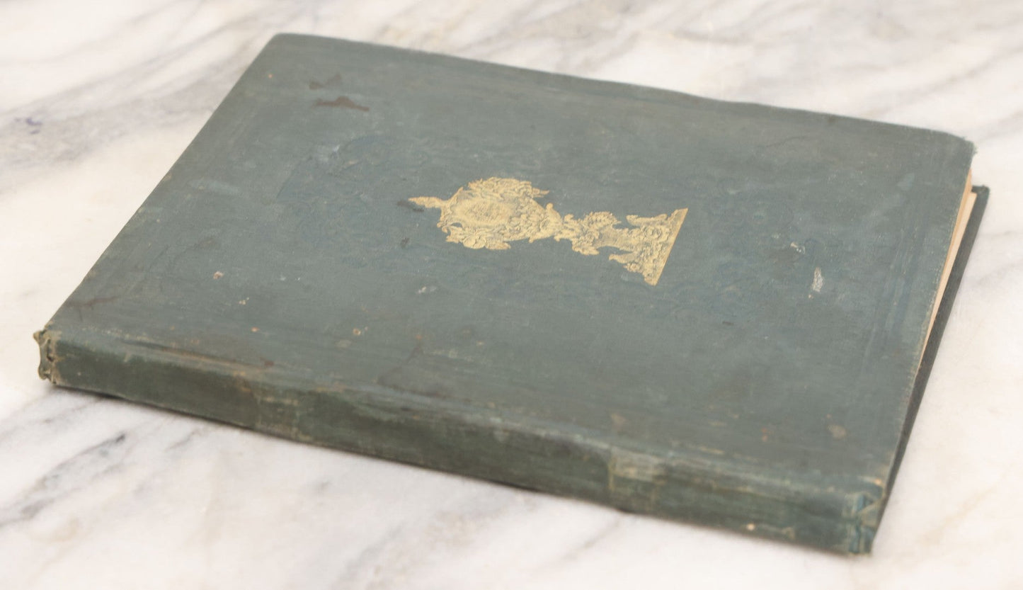 Lot 140 - Antique Handwritten Record Book For School District No. 13, Richmond, New Hampshire, 1854–1879, Blue / Green Cloth Cover With Gilded Urn Design