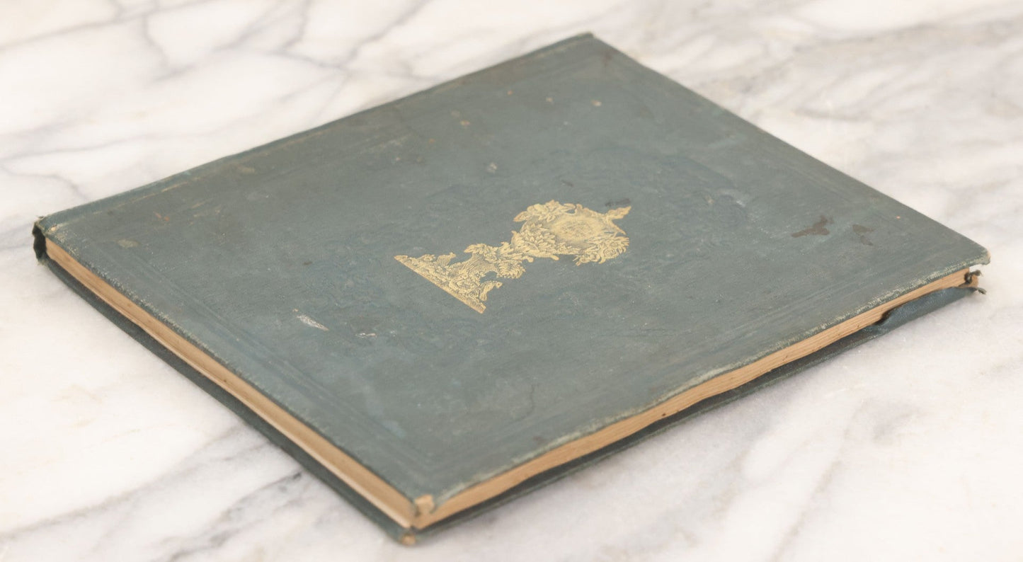 Lot 140 - Antique Handwritten Record Book For School District No. 13, Richmond, New Hampshire, 1854–1879, Blue / Green Cloth Cover With Gilded Urn Design