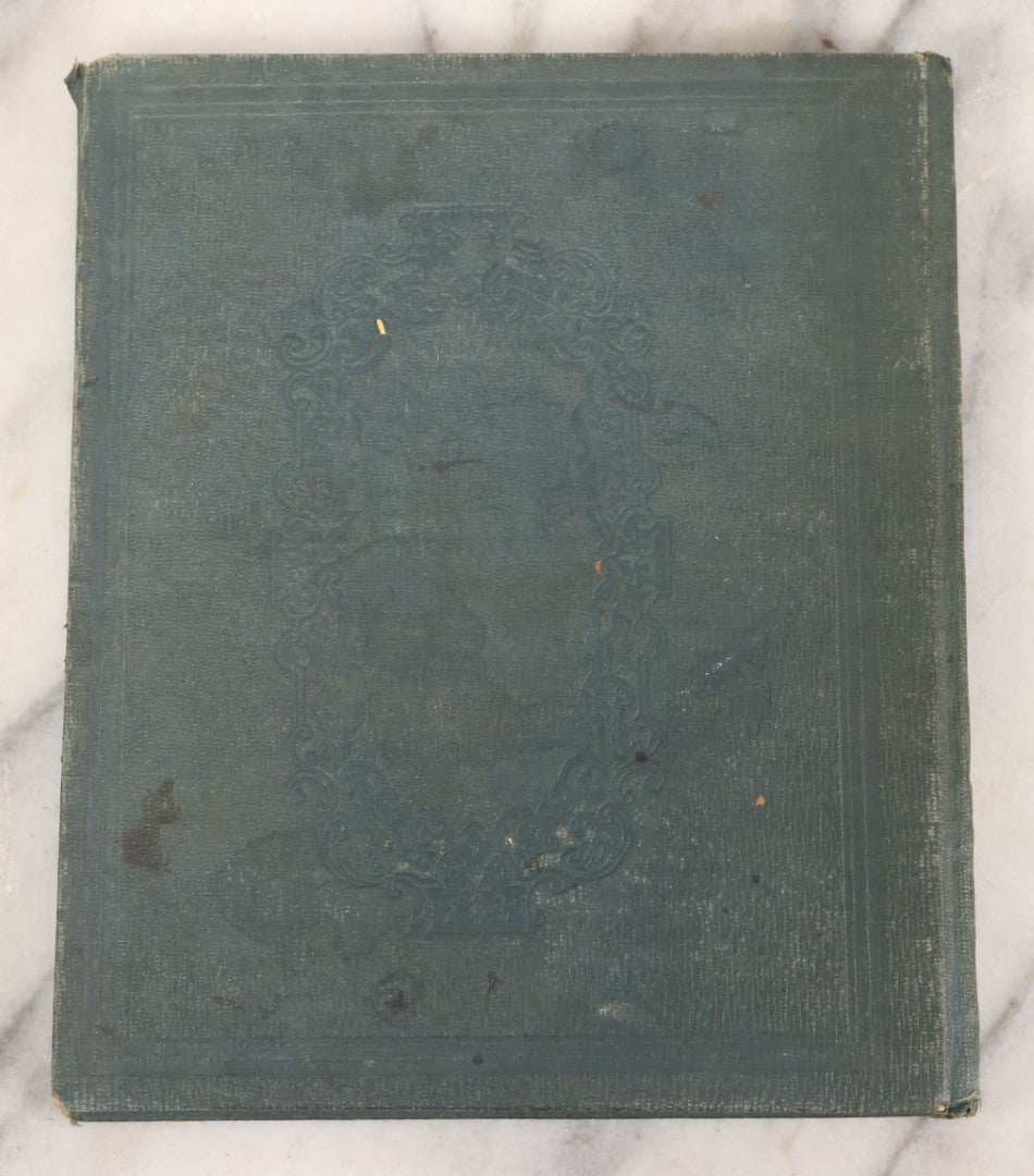 Lot 140 - Antique Handwritten Record Book For School District No. 13, Richmond, New Hampshire, 1854–1879, Blue / Green Cloth Cover With Gilded Urn Design