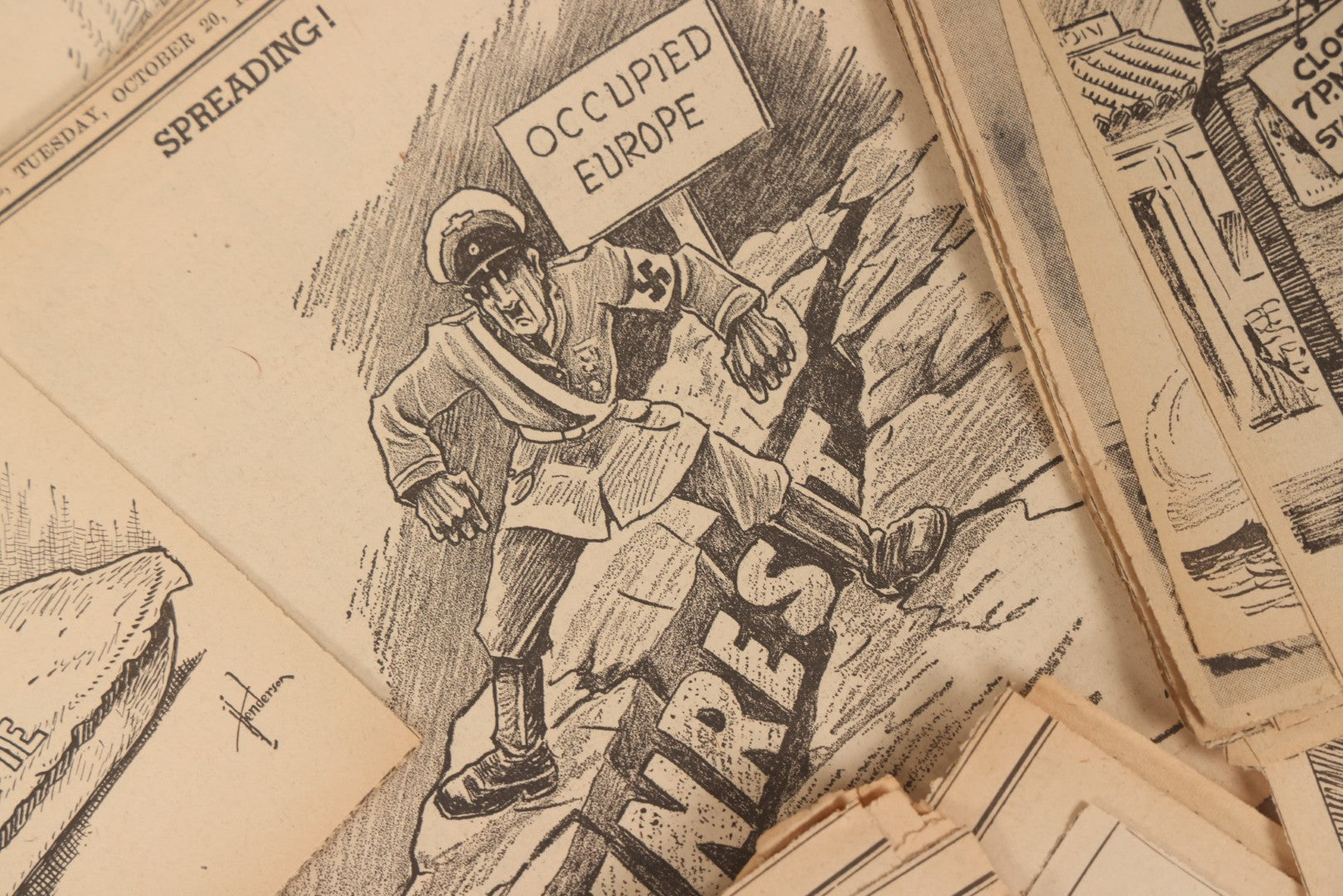 Lot 164 - Grouping Of 200+ Vintage World War Two Newspaper Comic Strips, Providence, Rhode Island, 1942–1944, Featuring Axis Powers, Hitler, Domestic Politics, And Wartime Culture, By Henderson, Halladay, And Others