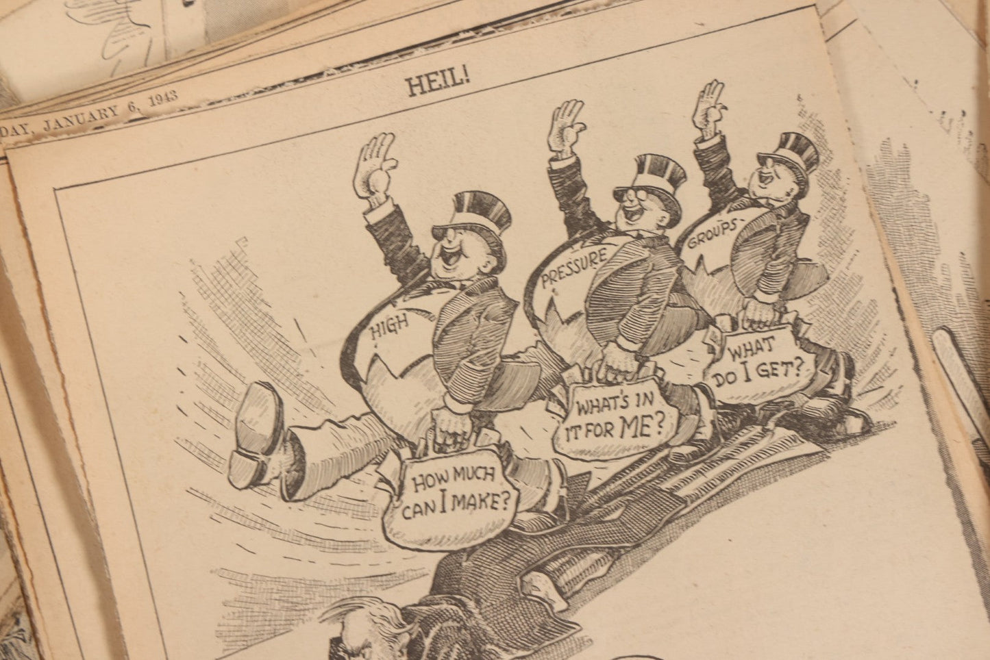 Lot 164 - Grouping Of 200+ Vintage World War Two Newspaper Comic Strips, Providence, Rhode Island, 1942–1944, Featuring Axis Powers, Hitler, Domestic Politics, And Wartime Culture, By Henderson, Halladay, And Others