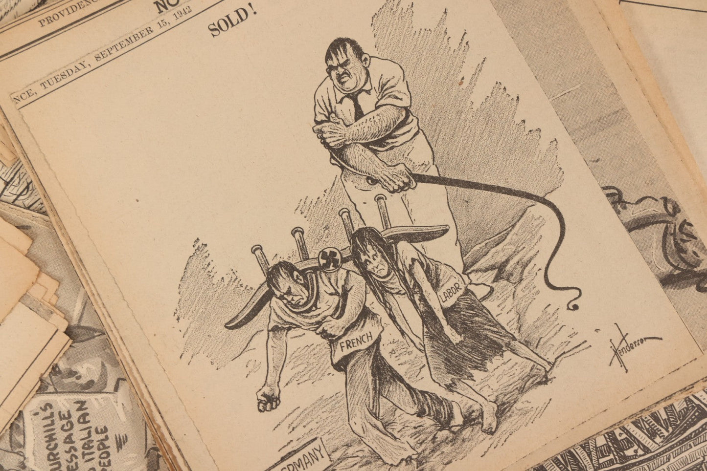 Lot 164 - Grouping Of 200+ Vintage World War Two Newspaper Comic Strips, Providence, Rhode Island, 1942–1944, Featuring Axis Powers, Hitler, Domestic Politics, And Wartime Culture, By Henderson, Halladay, And Others