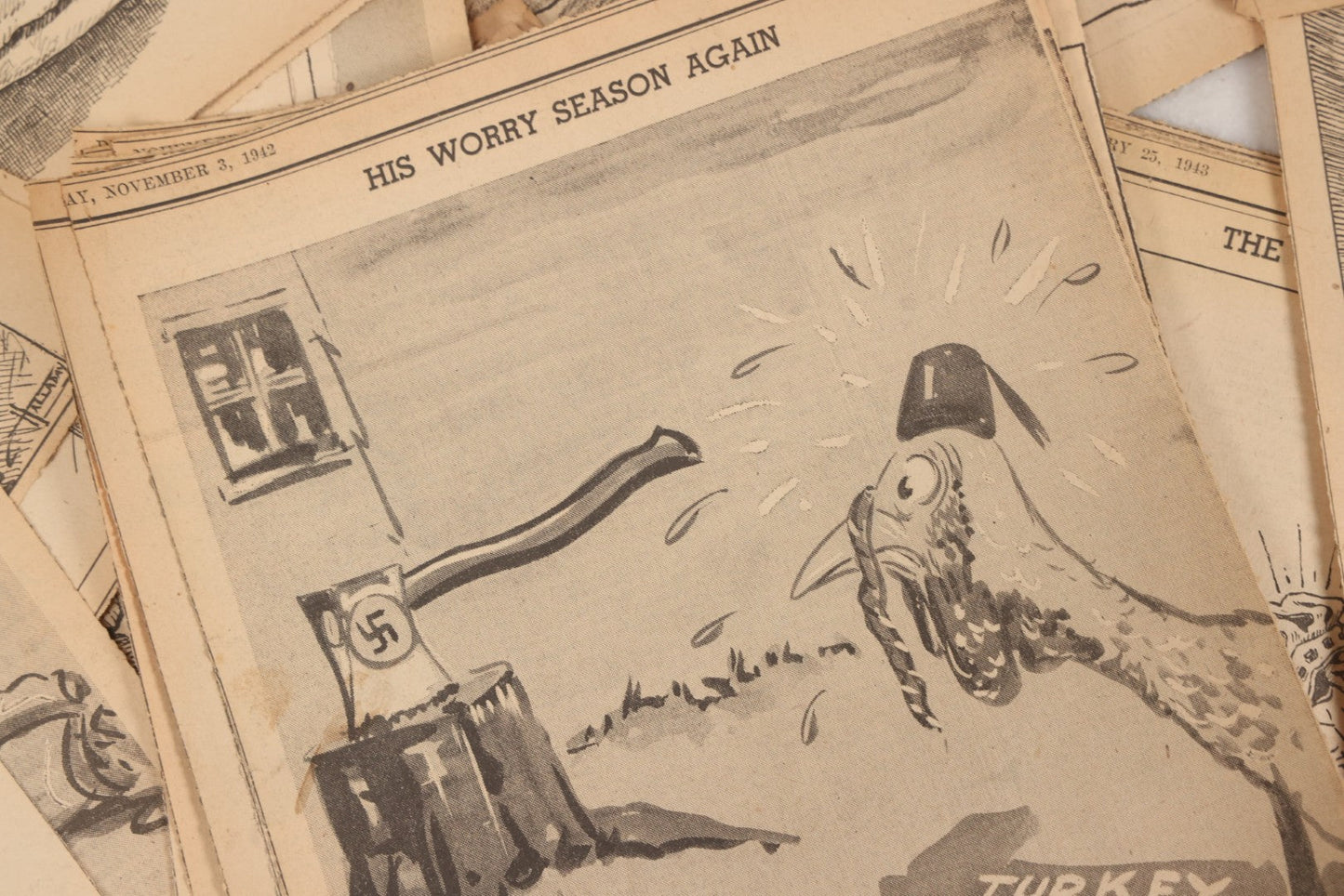 Lot 164 - Grouping Of 200+ Vintage World War Two Newspaper Comic Strips, Providence, Rhode Island, 1942–1944, Featuring Axis Powers, Hitler, Domestic Politics, And Wartime Culture, By Henderson, Halladay, And Others