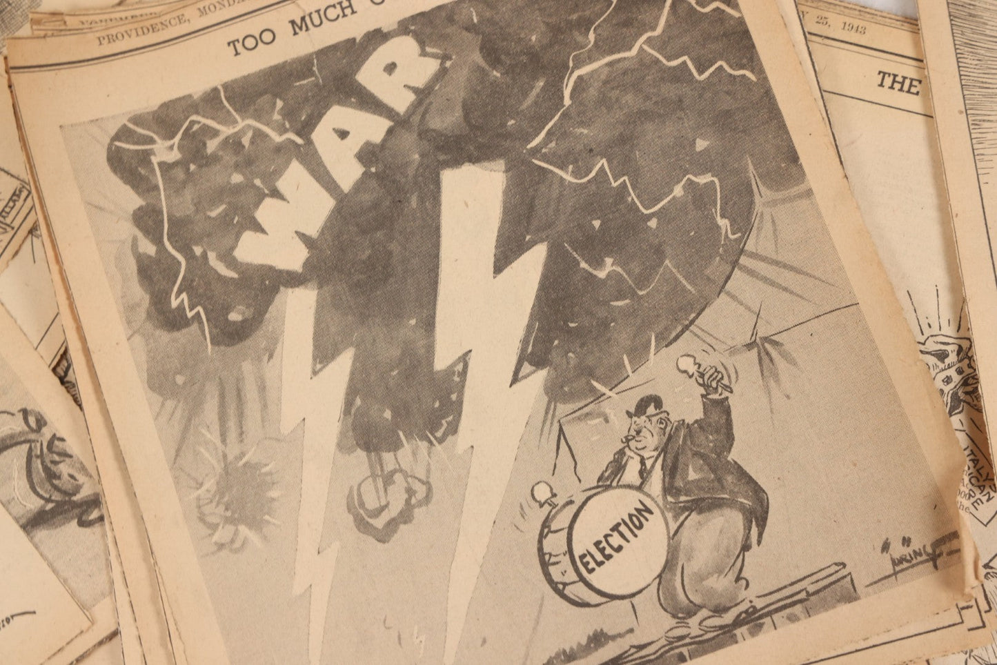 Lot 164 - Grouping Of 200+ Vintage World War Two Newspaper Comic Strips, Providence, Rhode Island, 1942–1944, Featuring Axis Powers, Hitler, Domestic Politics, And Wartime Culture, By Henderson, Halladay, And Others