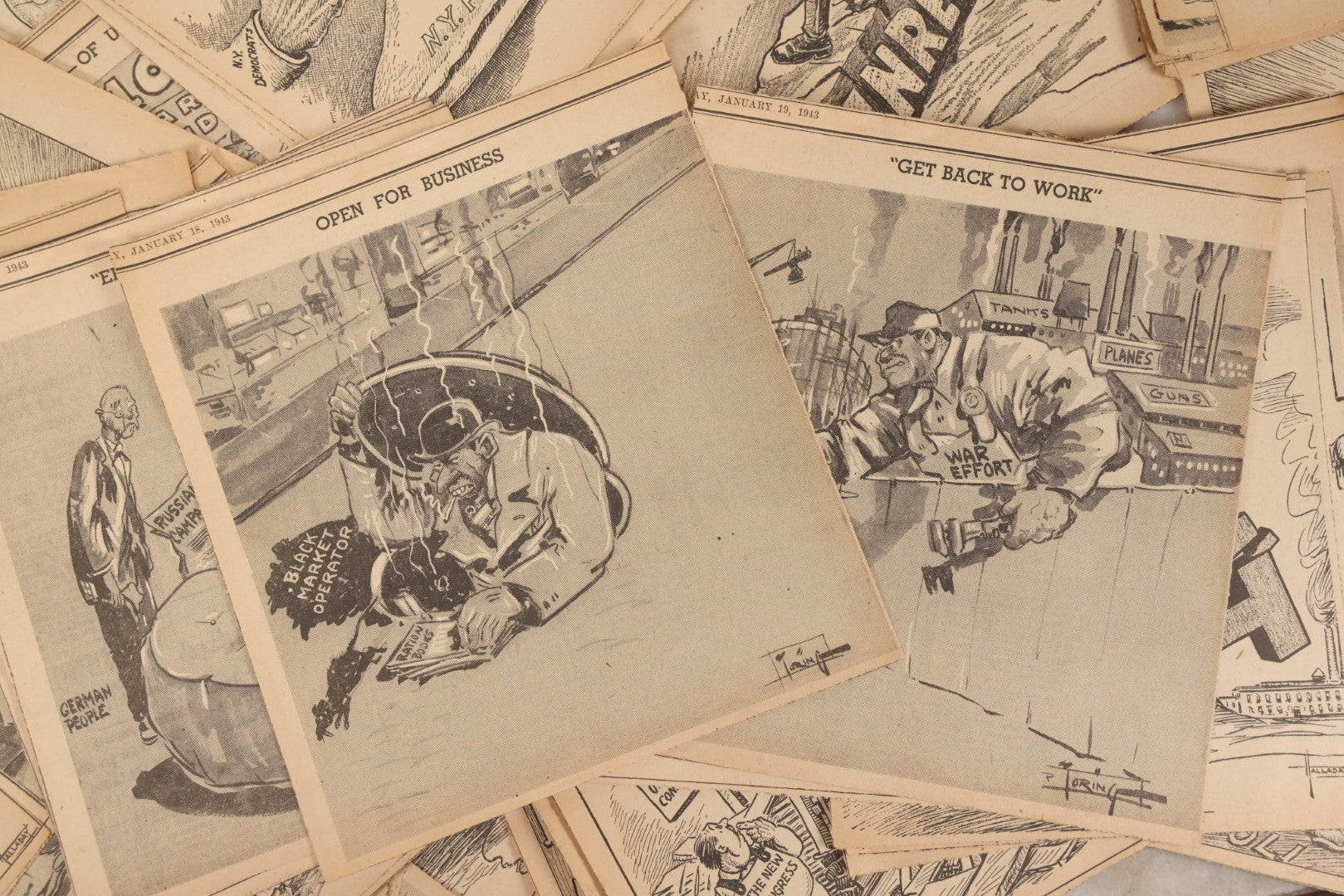 Lot 164 - Grouping Of 200+ Vintage World War Two Newspaper Comic Strips, Providence, Rhode Island, 1942–1944, Featuring Axis Powers, Hitler, Domestic Politics, And Wartime Culture, By Henderson, Halladay, And Others