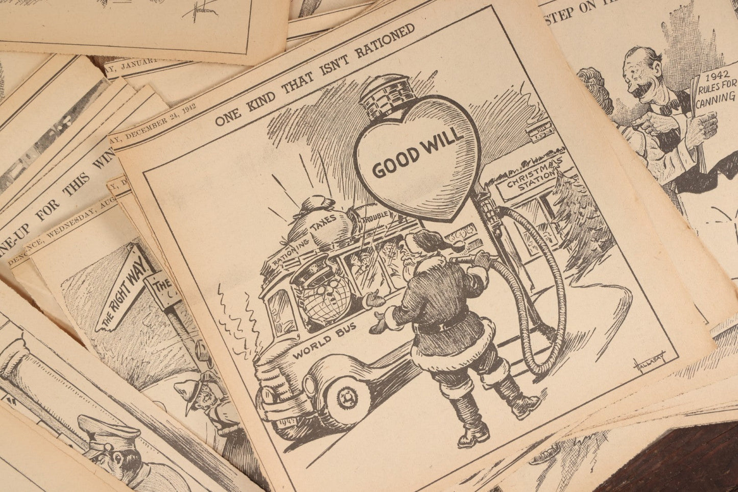Lot 164 - Grouping Of 200+ Vintage World War Two Newspaper Comic Strips, Providence, Rhode Island, 1942–1944, Featuring Axis Powers, Hitler, Domestic Politics, And Wartime Culture, By Henderson, Halladay, And Others