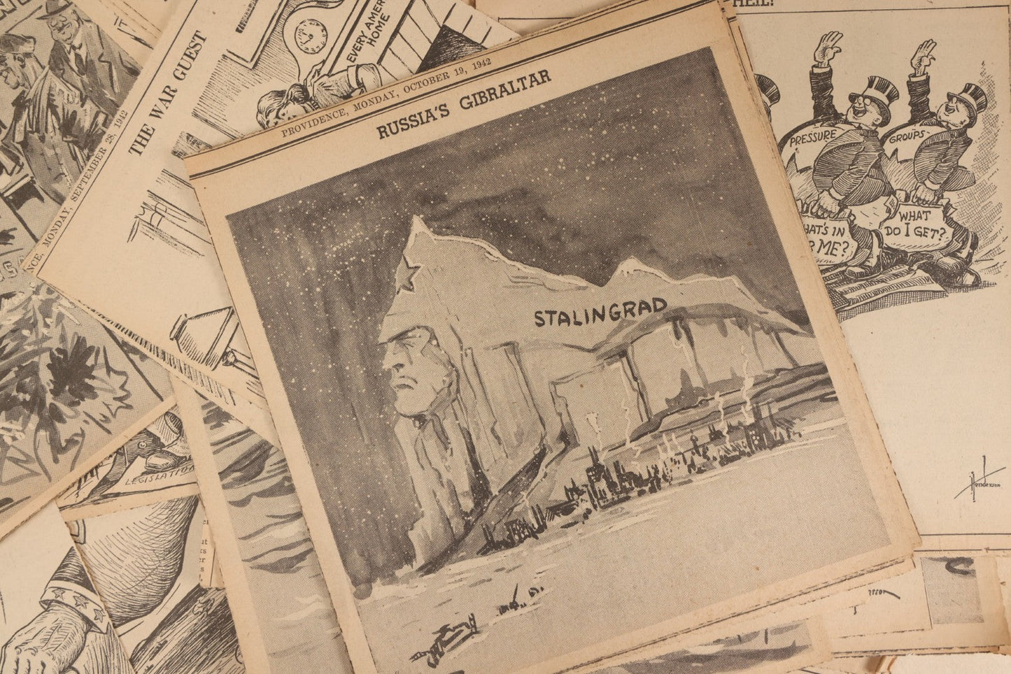 Lot 164 - Grouping Of 200+ Vintage World War Two Newspaper Comic Strips, Providence, Rhode Island, 1942–1944, Featuring Axis Powers, Hitler, Domestic Politics, And Wartime Culture, By Henderson, Halladay, And Others
