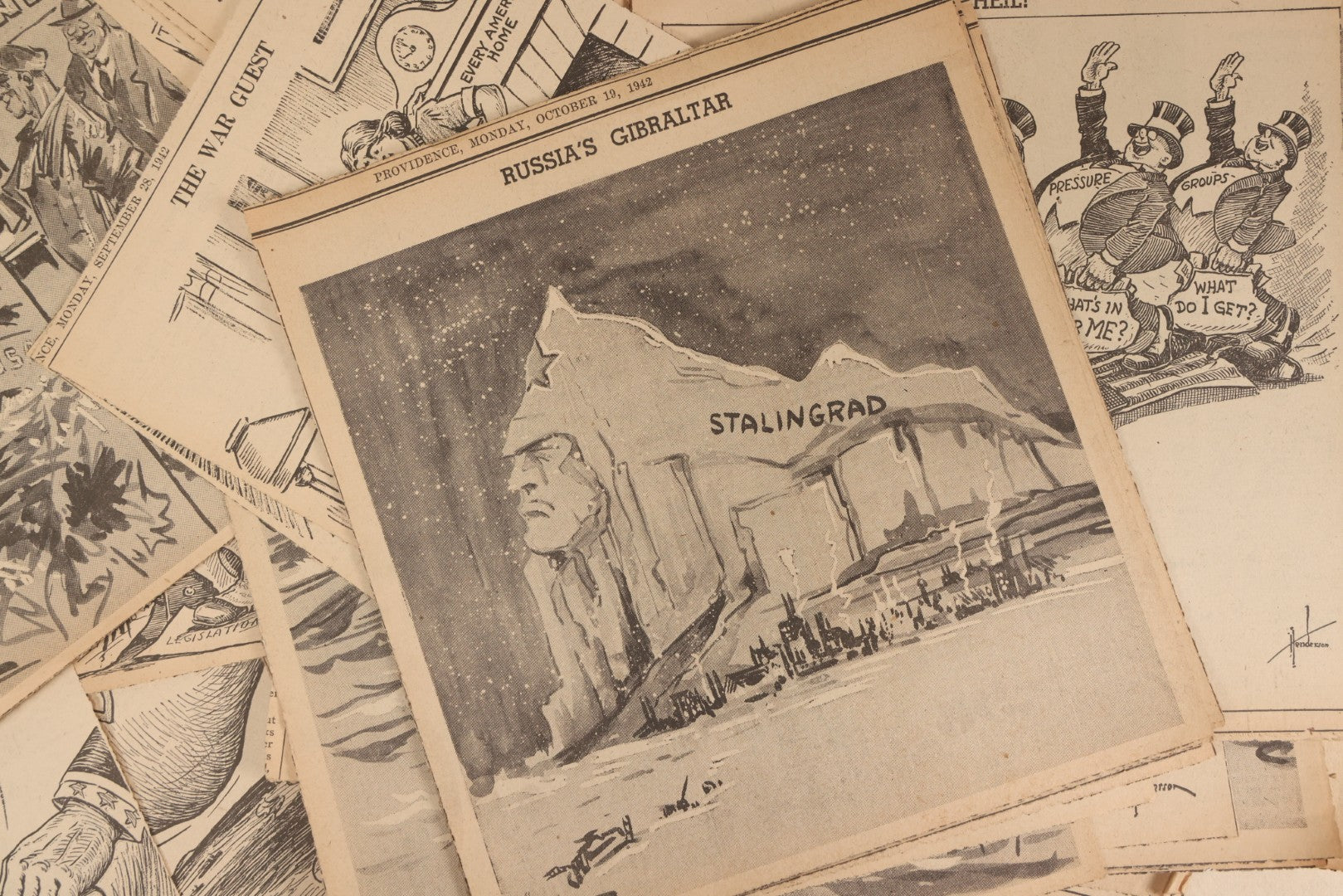 Lot 164 - Grouping Of 200+ Vintage World War Two Newspaper Comic Strips, Providence, Rhode Island, 1942–1944, Featuring Axis Powers, Hitler, Domestic Politics, And Wartime Culture, By Henderson, Halladay, And Others