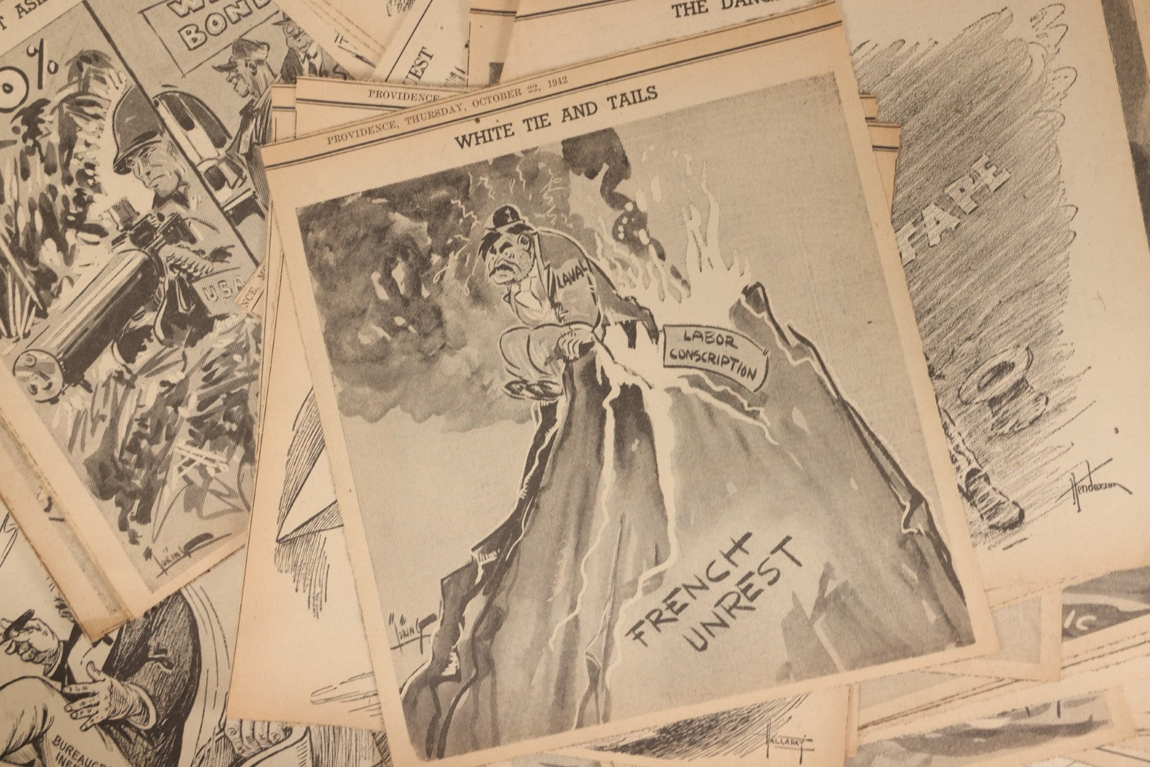 Lot 164 - Grouping Of 200+ Vintage World War Two Newspaper Comic Strips, Providence, Rhode Island, 1942–1944, Featuring Axis Powers, Hitler, Domestic Politics, And Wartime Culture, By Henderson, Halladay, And Others