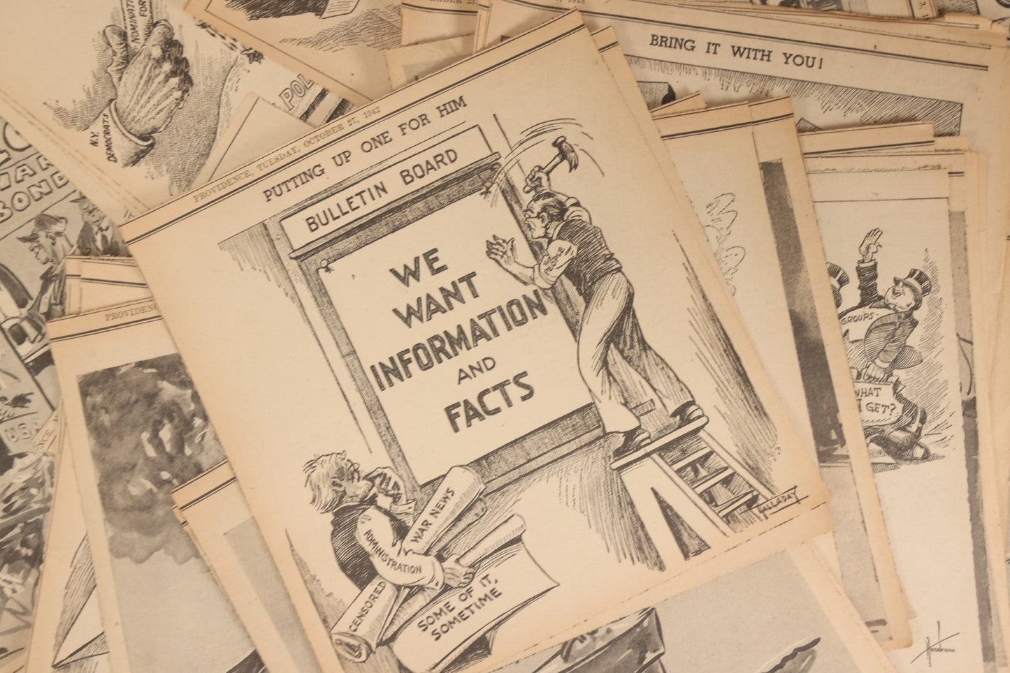 Lot 164 - Grouping Of 200+ Vintage World War Two Newspaper Comic Strips, Providence, Rhode Island, 1942–1944, Featuring Axis Powers, Hitler, Domestic Politics, And Wartime Culture, By Henderson, Halladay, And Others