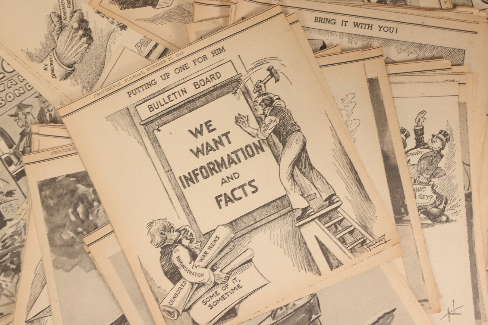 Lot 164 - Grouping Of 200+ Vintage World War Two Newspaper Comic Strips, Providence, Rhode Island, 1942–1944, Featuring Axis Powers, Hitler, Domestic Politics, And Wartime Culture, By Henderson, Halladay, And Others