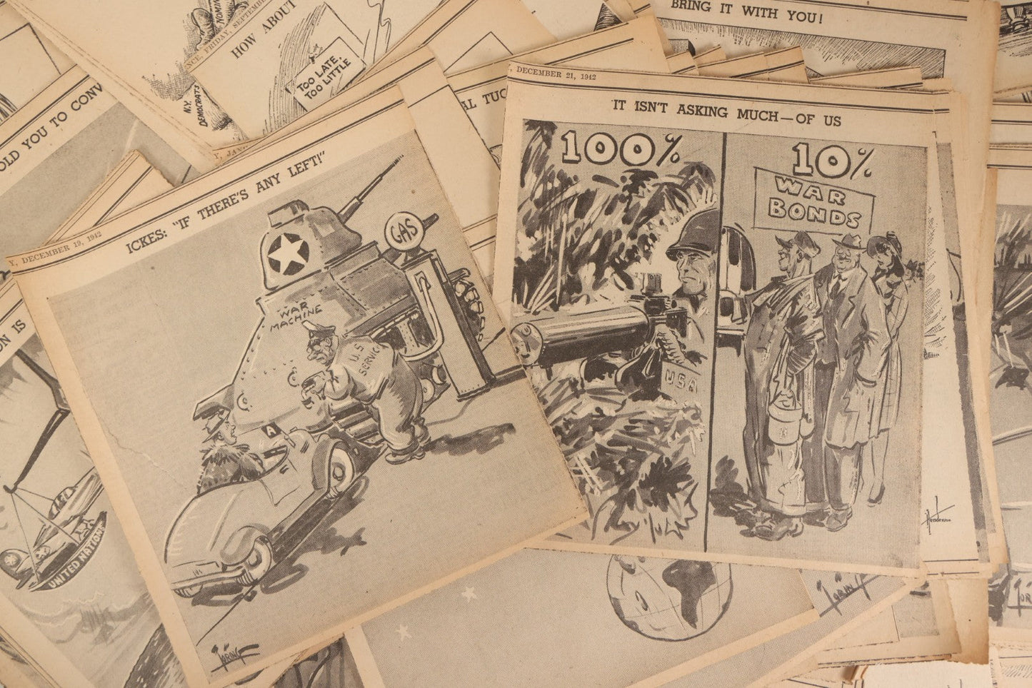 Lot 164 - Grouping Of 200+ Vintage World War Two Newspaper Comic Strips, Providence, Rhode Island, 1942–1944, Featuring Axis Powers, Hitler, Domestic Politics, And Wartime Culture, By Henderson, Halladay, And Others