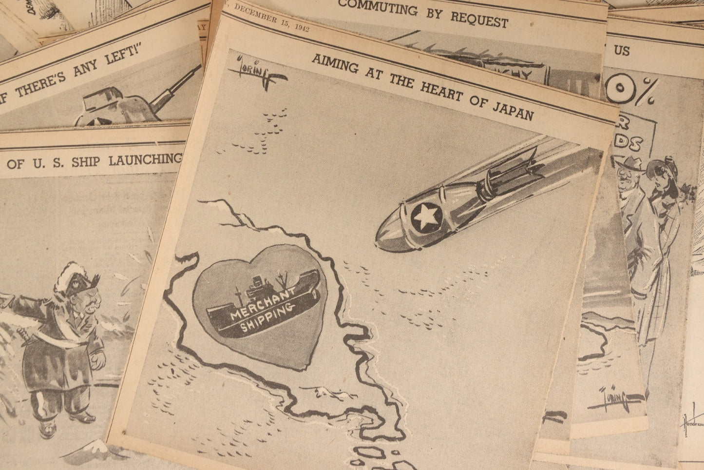 Lot 164 - Grouping Of 200+ Vintage World War Two Newspaper Comic Strips, Providence, Rhode Island, 1942–1944, Featuring Axis Powers, Hitler, Domestic Politics, And Wartime Culture, By Henderson, Halladay, And Others