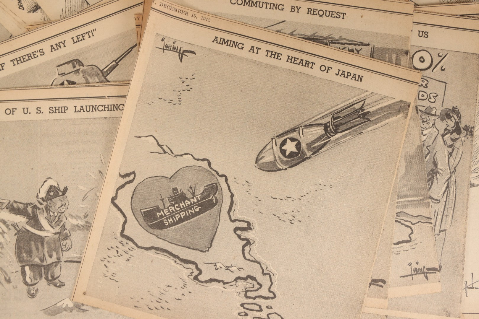 Lot 164 - Grouping Of 200+ Vintage World War Two Newspaper Comic Strips, Providence, Rhode Island, 1942–1944, Featuring Axis Powers, Hitler, Domestic Politics, And Wartime Culture, By Henderson, Halladay, And Others