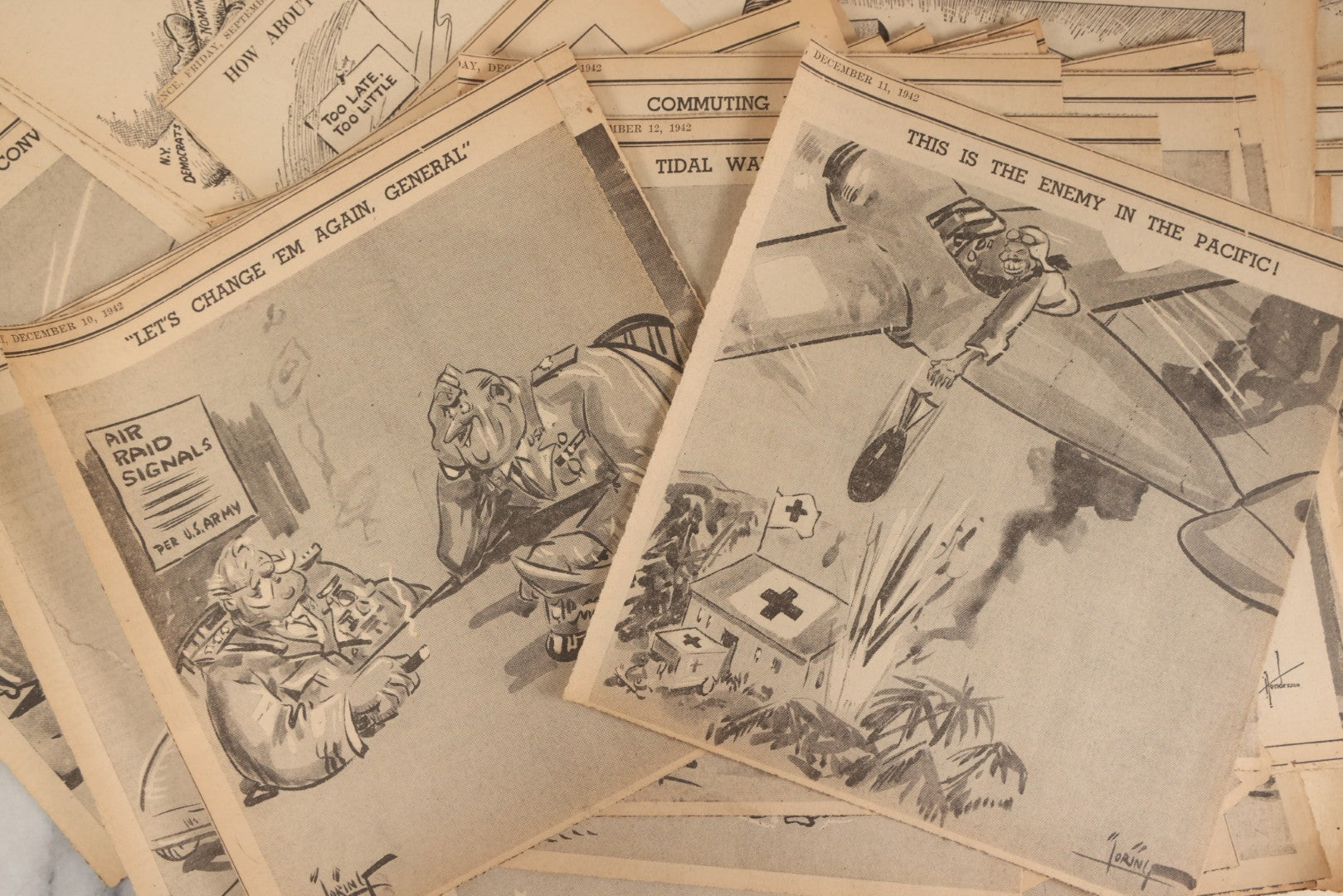 Lot 164 - Grouping Of 200+ Vintage World War Two Newspaper Comic Strips, Providence, Rhode Island, 1942–1944, Featuring Axis Powers, Hitler, Domestic Politics, And Wartime Culture, By Henderson, Halladay, And Others