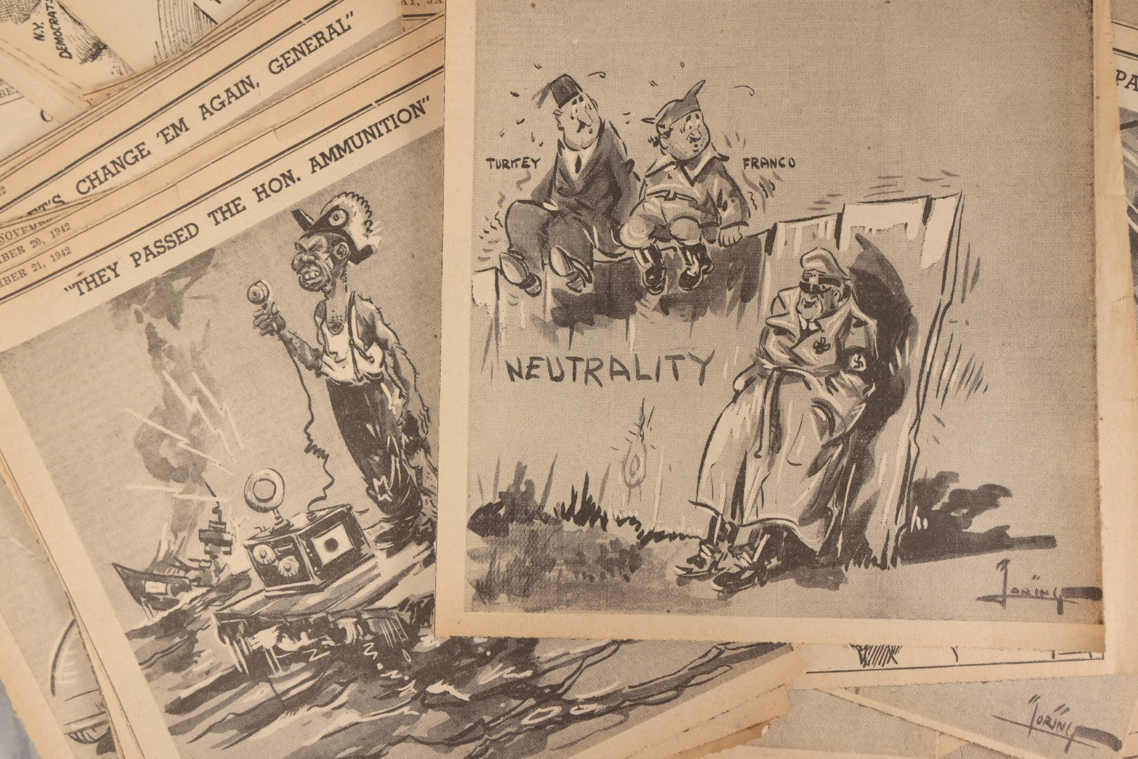 Lot 164 - Grouping Of 200+ Vintage World War Two Newspaper Comic Strips, Providence, Rhode Island, 1942–1944, Featuring Axis Powers, Hitler, Domestic Politics, And Wartime Culture, By Henderson, Halladay, And Others
