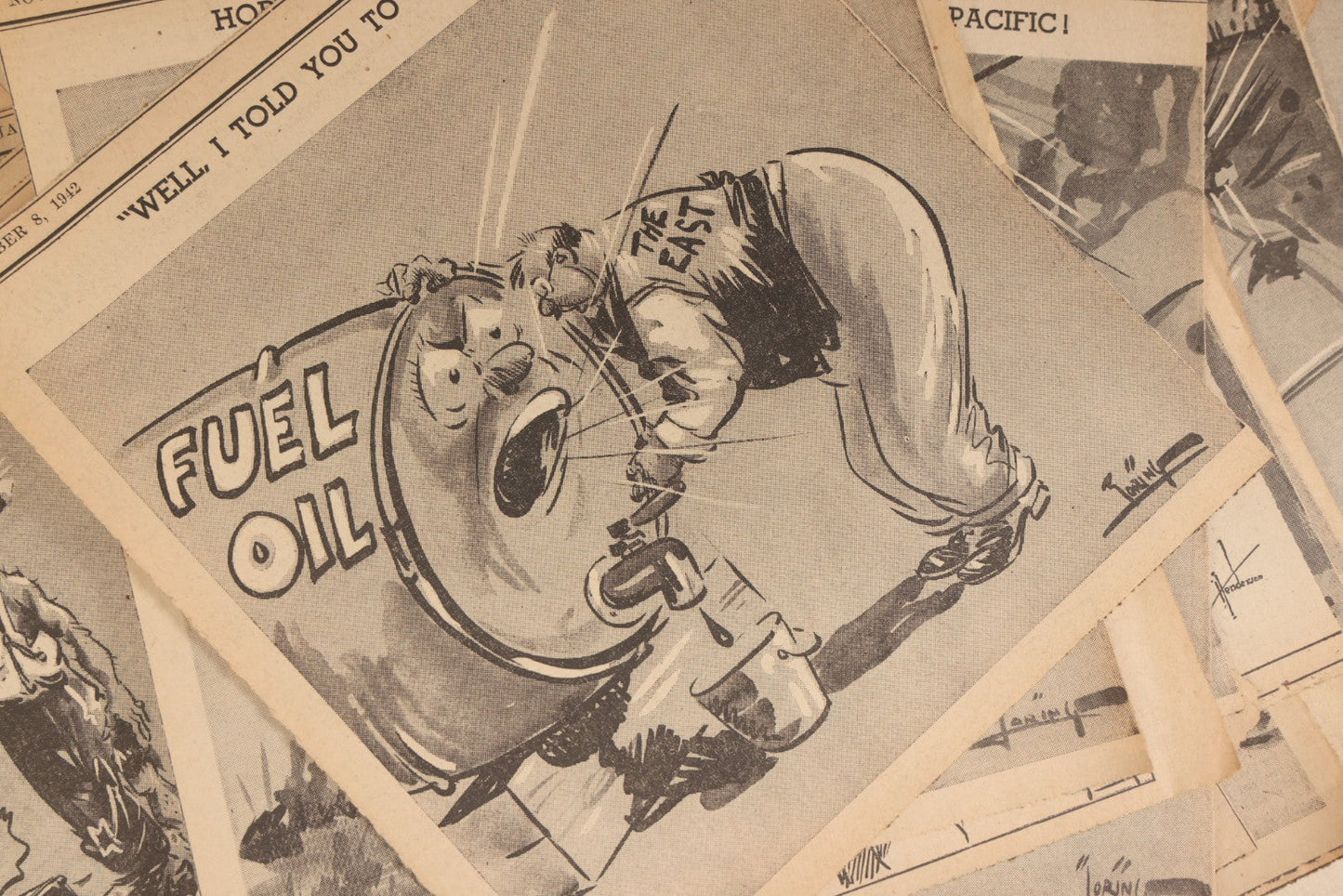 Lot 164 - Grouping Of 200+ Vintage World War Two Newspaper Comic Strips, Providence, Rhode Island, 1942–1944, Featuring Axis Powers, Hitler, Domestic Politics, And Wartime Culture, By Henderson, Halladay, And Others