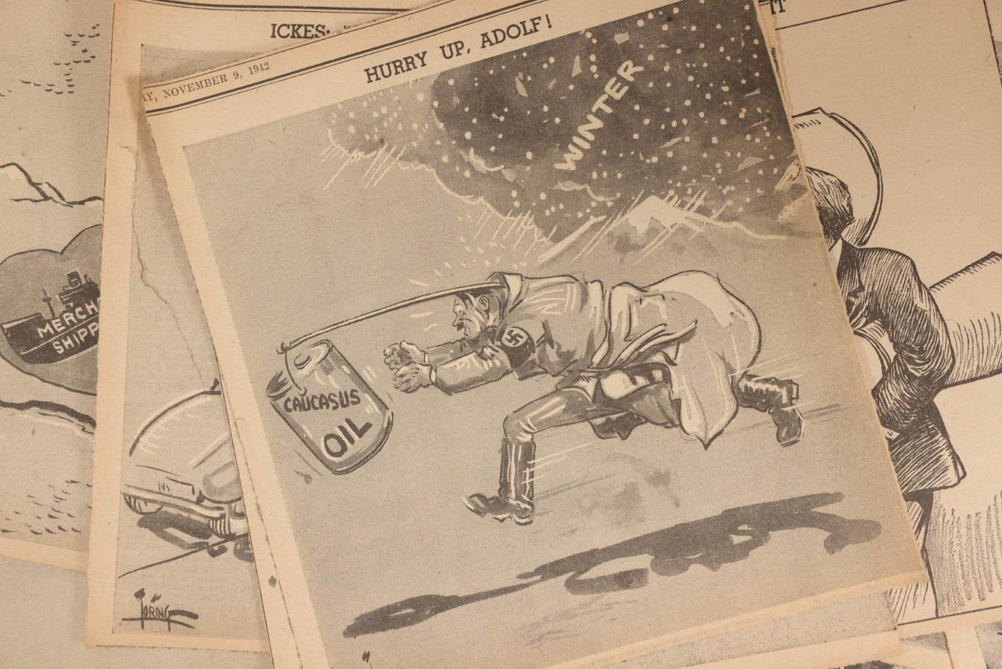 Lot 164 - Grouping Of 200+ Vintage World War Two Newspaper Comic Strips, Providence, Rhode Island, 1942–1944, Featuring Axis Powers, Hitler, Domestic Politics, And Wartime Culture, By Henderson, Halladay, And Others