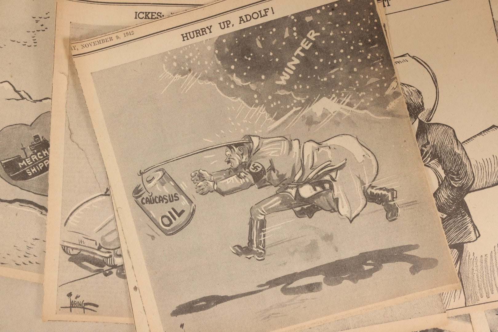 Lot 164 - Grouping Of 200+ Vintage World War Two Newspaper Comic Strips, Providence, Rhode Island, 1942–1944, Featuring Axis Powers, Hitler, Domestic Politics, And Wartime Culture, By Henderson, Halladay, And Others